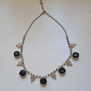 Carolee Silver and Dark Blue Gem Necklace